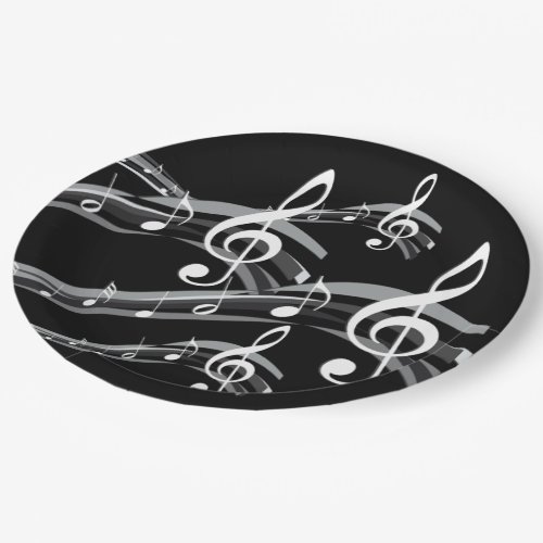 Black  White Treble Clef Paper Plates