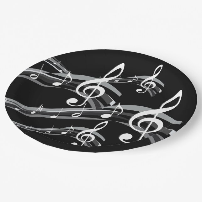 Black & White Treble Clef Paper Plates (Angled)