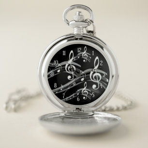 Black & White Treble Clef Pocket Watch