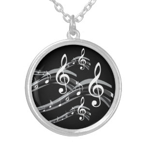 Black & White Treble Clef Silver Plated Necklace