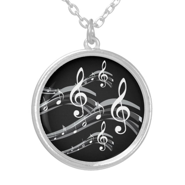 Black & White Treble Clef Silver Plated Necklace (Front)