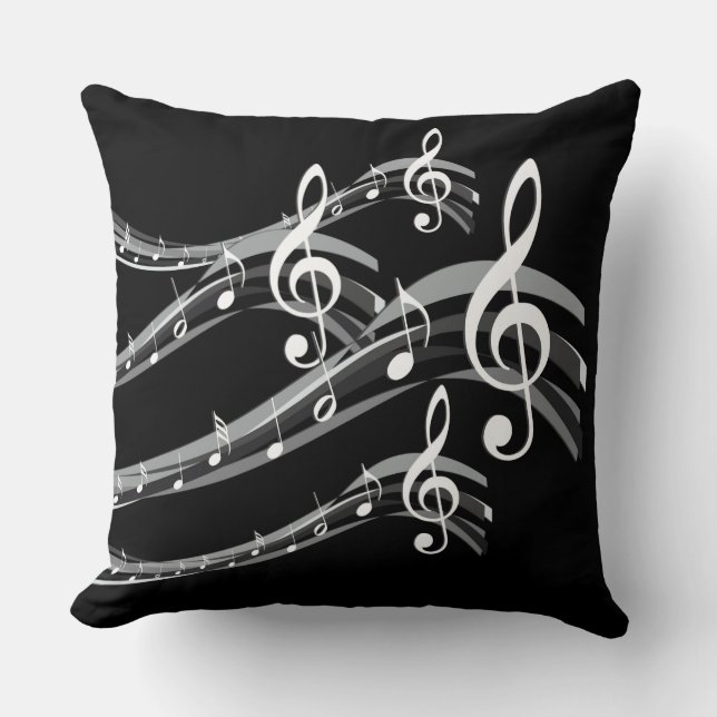 Black & White Treble Clef Throw Pillow (Front)