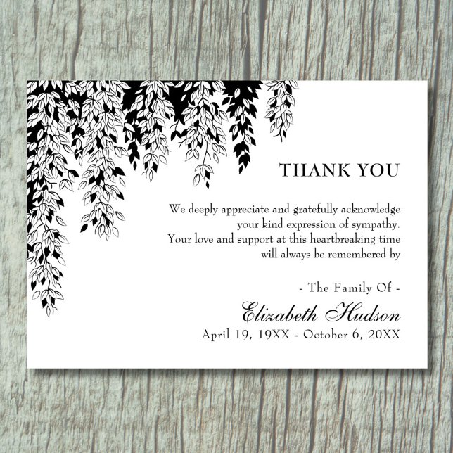 Black White Tree Branch Bereavement Funeral Thank You Card (Creator Uploaded)