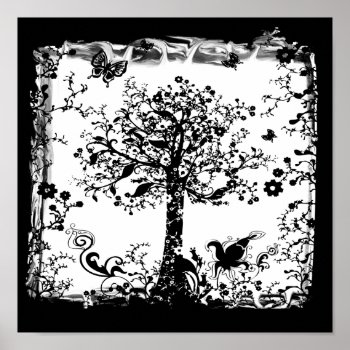 Black & White Tree Butterfly Silhouette Poster by VoXeeD at Zazzle