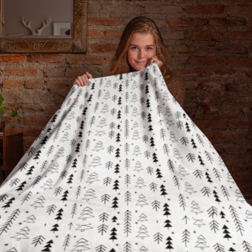 Black White Tree Christmas Holiday     Fleece Blanket