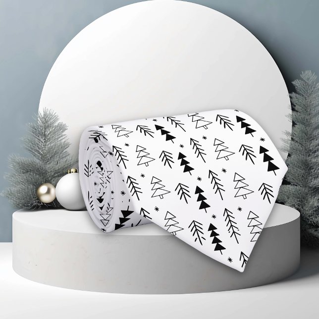 Black White Tree Christmas Holiday     Neck Tie (Creator Uploaded)