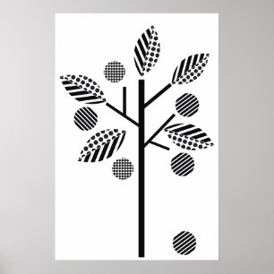 Black white tree on white background print poster