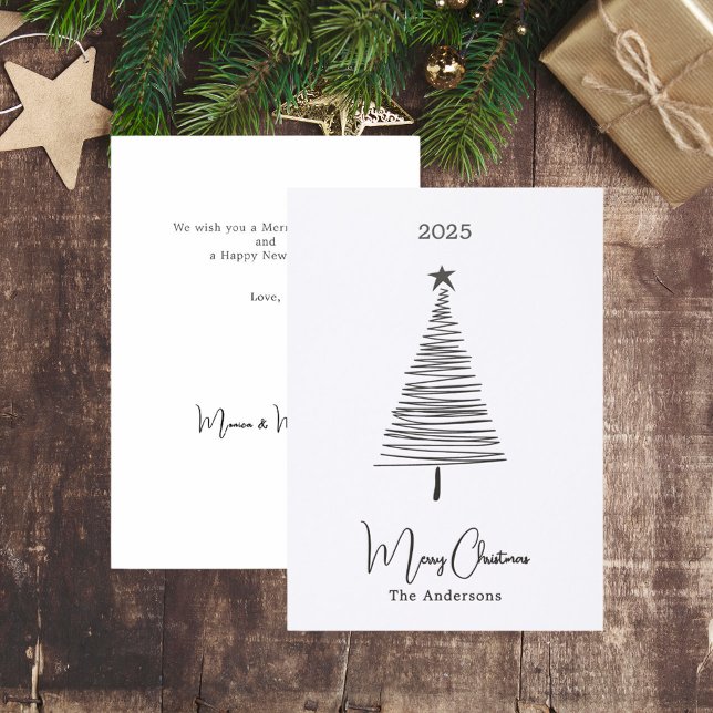 Black white tree simple boho Christmas Letterpress Photo Cards (Creator Uploaded)