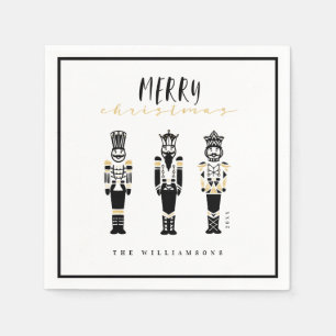Black & White Trendy Abstract Nutcracker Christmas Napkins