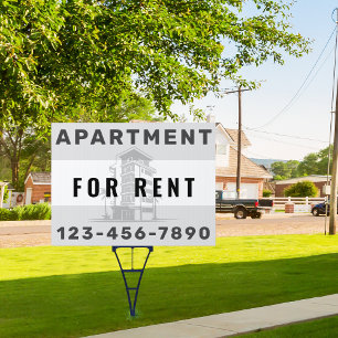 Black White Trendy Apartment Condo For Rent Yard Sign