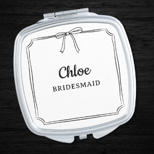 Black & White Trendy Bow Personalized Bridal Party Compact Mirror