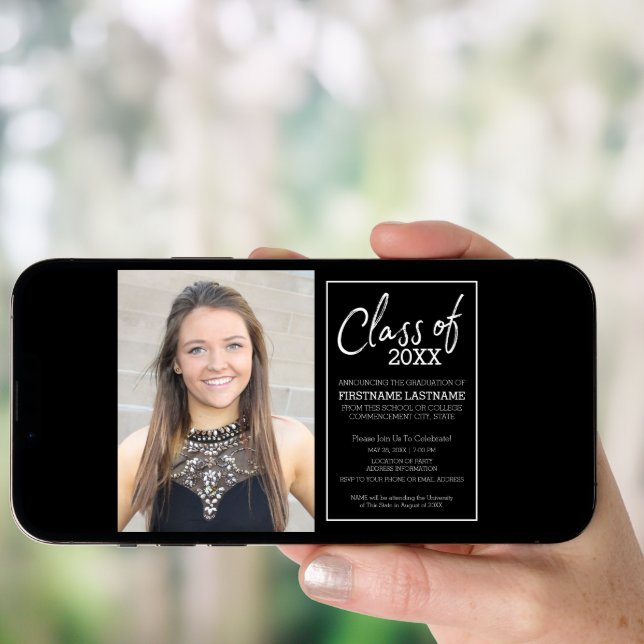 Black & White Trendy Graduation Photo Announcement (Front Digital)