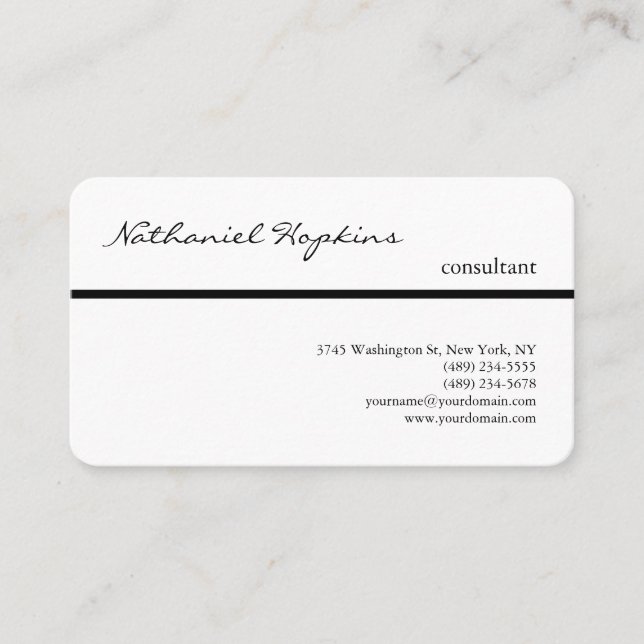 Black White Trendy Handwriting Plain Modern Business Card (Front)