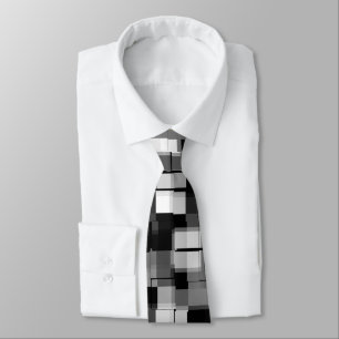 Black White Trendy Modern Pixel Pattern Neck Tie