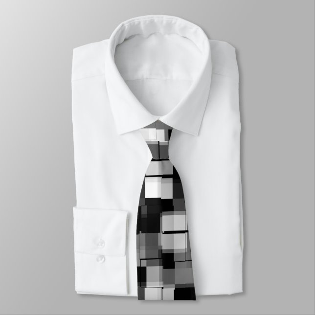 Black White Trendy Modern Pixel Pattern Neck Tie (Tied)