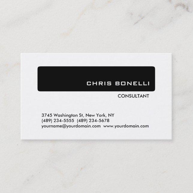 Black White Trendy Modern Stripe Business Card (Front)