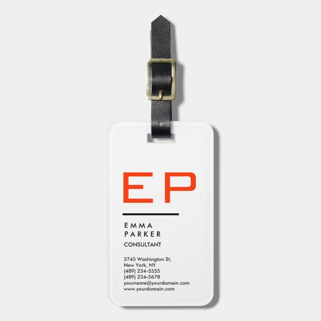 Black White Trendy Monogram Luggage Tag (Front Vertical)