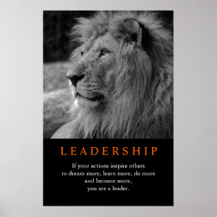 Black & White Trendy Motivational Leadership Lion Poster