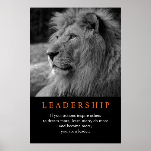 Black  White Trendy Motivational Leadership Lion Poster
