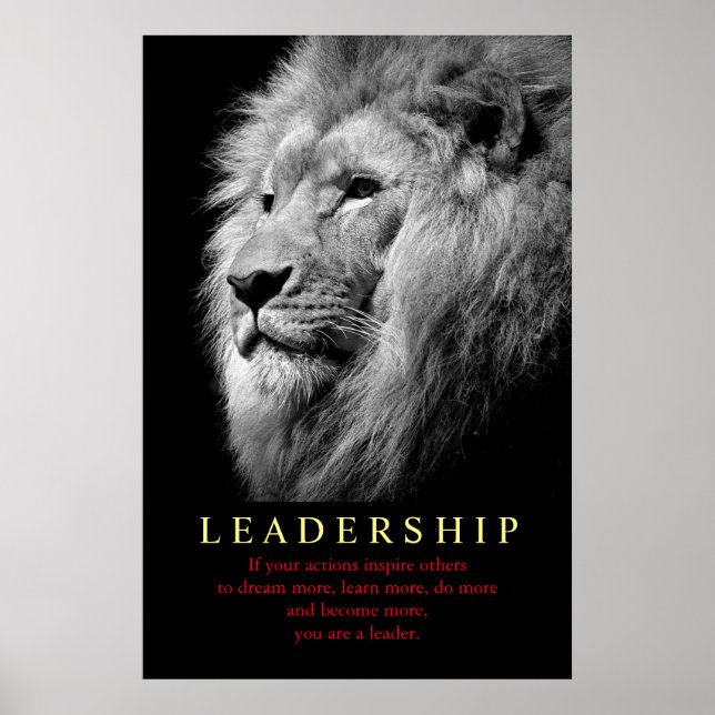 Black White Trendy Motivational Leadership Lion Poster (Front)