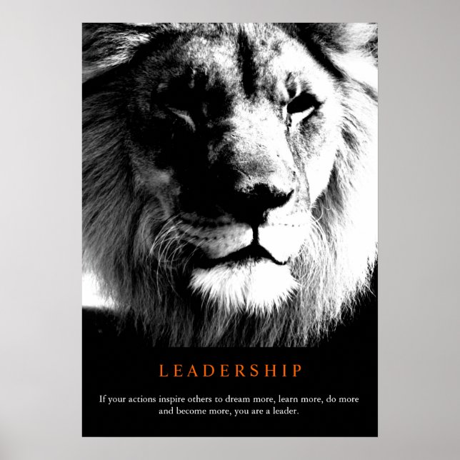 Black & White Trendy Motivational Leadership Lion Poster (Front)