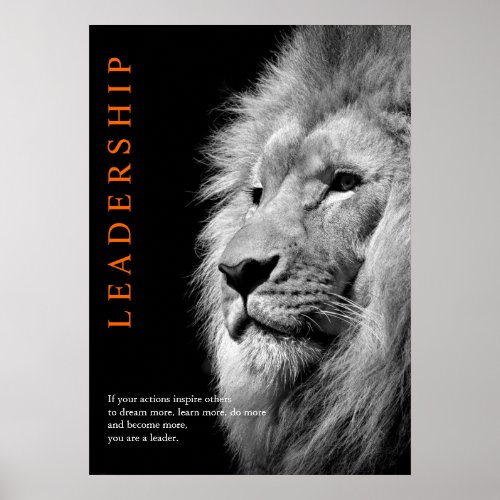 Black  White Trendy Motivational Leadership Lion Poster