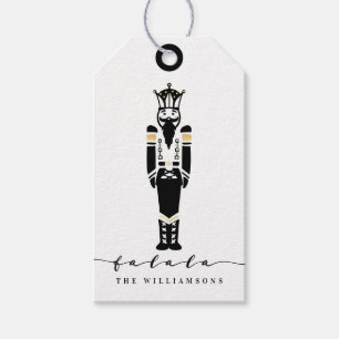 Black White Trendy Nutcracker Geometric Christmas Gift Tags