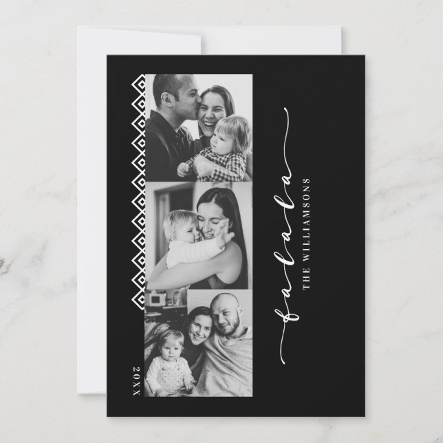 Black & White Trendy Pattern Multi Photo Christmas Holiday Card (Front)