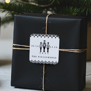 Black & White Trendy Pattern Nutcracker Christmas Square Sticker
