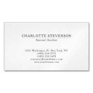 Black & White Trendy Professional Plain Minimalist Business Card Magnet