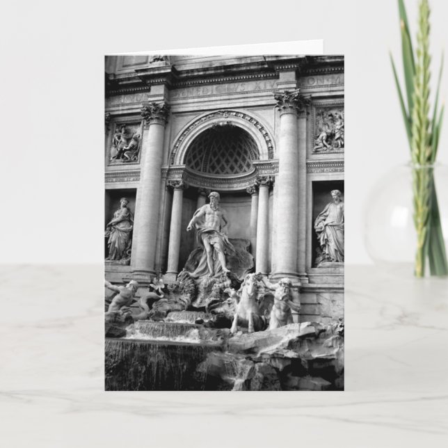 Black White Trevi Fountain Rome Travel Photography Card (Front)