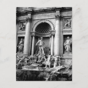 Black White Trevi Fountain Rome Travel Photography Postcard