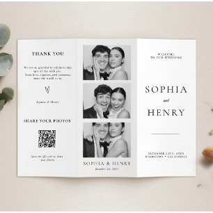 Black White Tri Fold Wedding Program QR Code Flyer