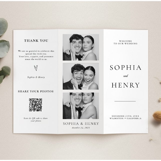 Black White Tri Fold Wedding Program QR Code Flyer (Creator Uploaded)