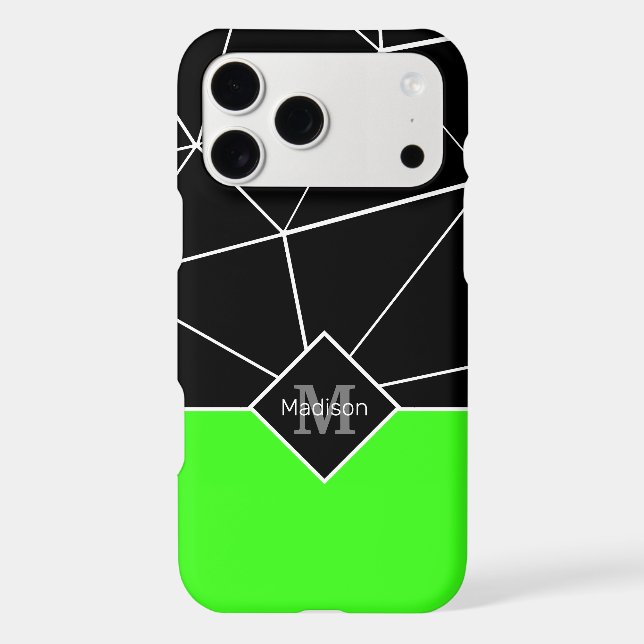 Black white triangle geometry neon green Monogram iPhone Case (Back)