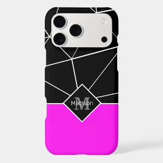 Black white triangle geometry neon pink Monogram iPhone 17 Pro Max Case