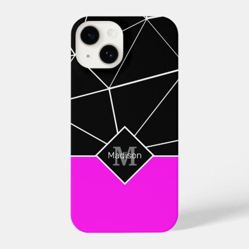 Black white triangle geometry neon pink Monogram iPhone 14 Case