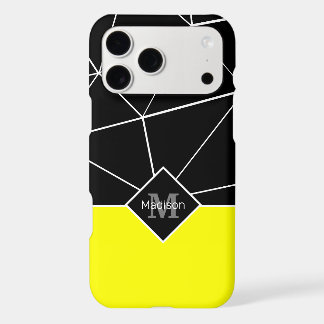 Black white triangle geometry neon yellow Monogram iPhone 17 Pro Max Case