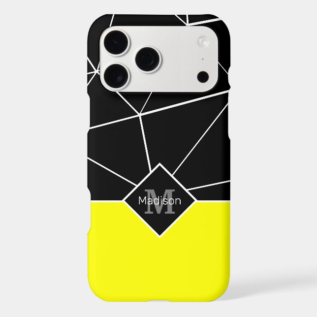 Black white triangle geometry neon yellow Monogram iPhone Case (Back)