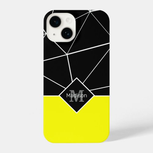 Black white triangle geometry neon yellow Monogram iPhone 14 Case