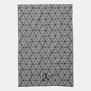 Black+White Triangle Pattern: Monogram Kitchen Towel