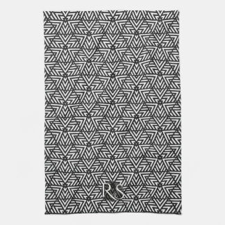 Black+White Triangle Pattern: Monogram Kitchen Towel