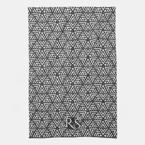 BlackWhite Triangle Pattern Monogram Kitchen Towel