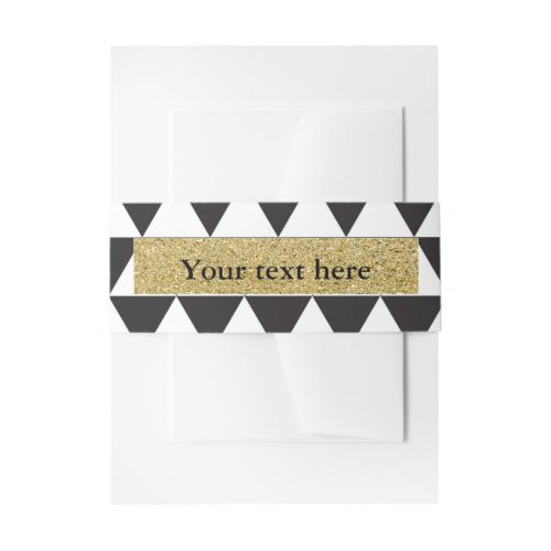 Black  White Triangles Faux Gold Modern Glam Invitation Belly Band