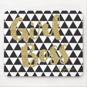 Black & White Triangles GIRL BOSS Faux Gold Office Mouse Pad