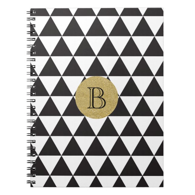 Black & White Triangles & Gold Glamor Chic Notebook (Front)