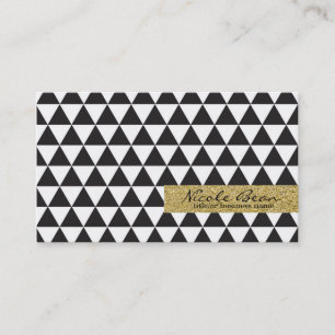 Black & White Triangles & Gold Glamour Chic Business Card