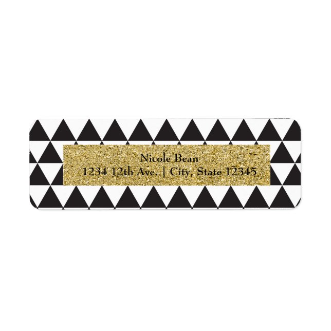Black & White Triangles & Gold Glamour Chic Label (Front)