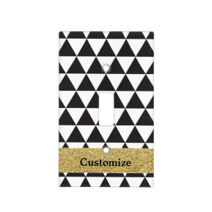 Black & White Triangles & Gold Glamour Chic Light Switch Cover