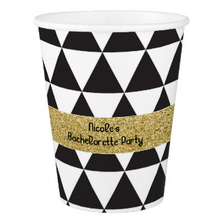 Black & White Triangles & Gold Glamour Party Cups